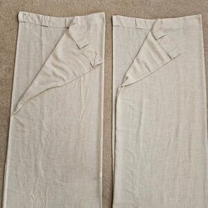 Pair Linen Blend Curtain Panels Hidden Back Tab Semi Sheer - Beige 50W x 95L